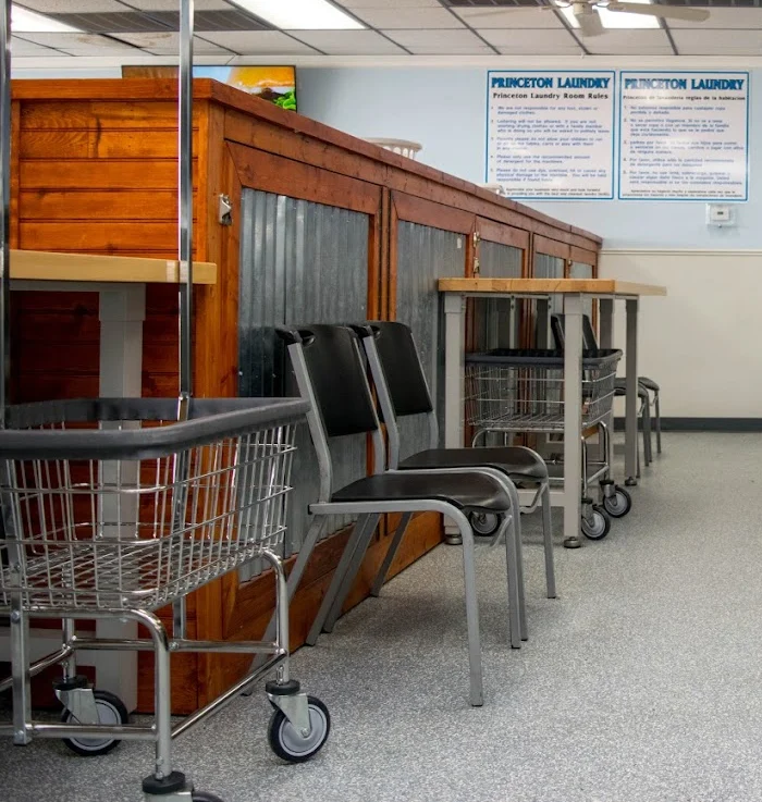 Los mostradores de madera para doblar y los carritos de Princeton Laundry